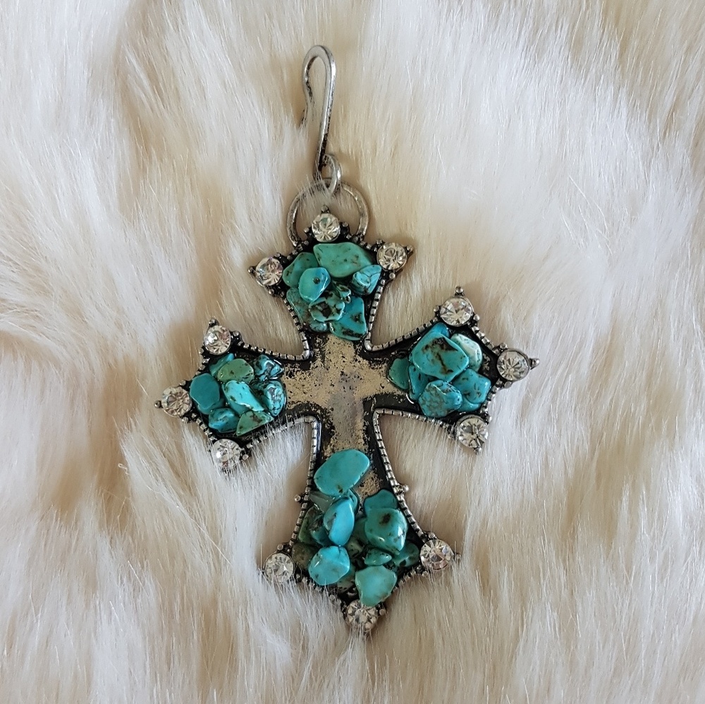 Turquoise and rhinestone cross